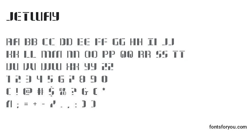 A fonte Jetway (130815) – alfabeto, números, caracteres especiais