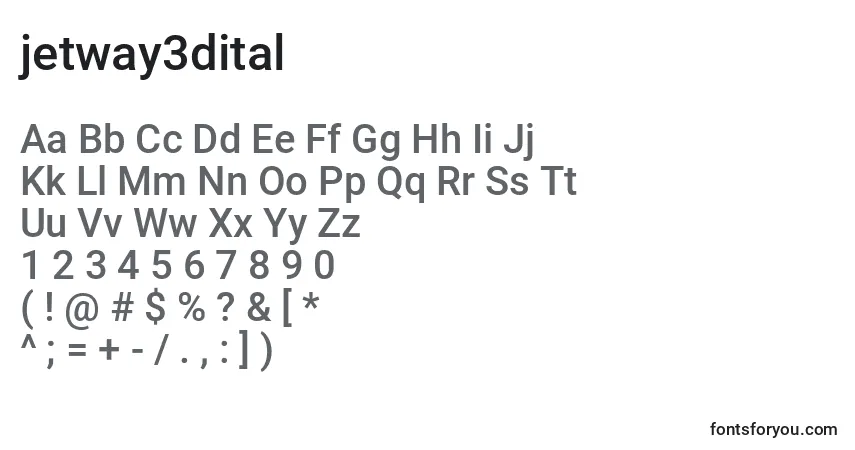 Schriftart Jetway3dital (130817) – Alphabet, Zahlen, spezielle Symbole