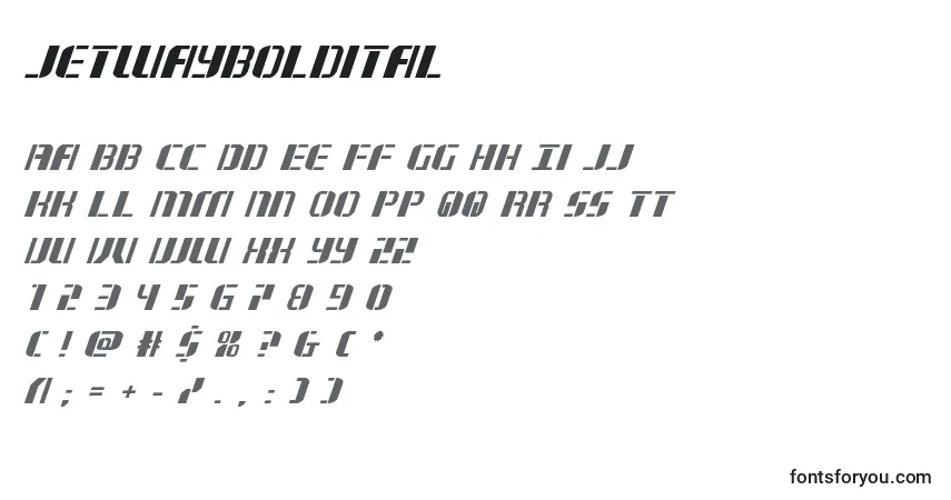 A fonte Jetwayboldital (130819) – alfabeto, números, caracteres especiais