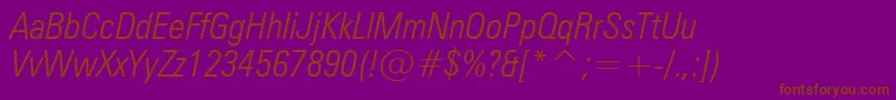 ZurichLightCondensedItalicBt Font – Brown Fonts on Purple Background