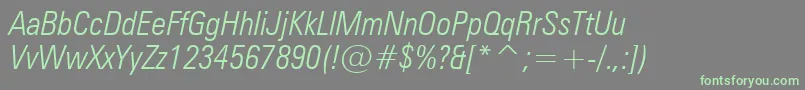 フォントZurichLightCondensedItalicBt – 灰色の背景に緑のフォント