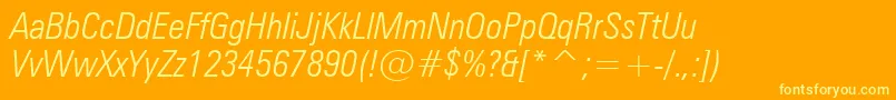 ZurichLightCondensedItalicBt Font – Yellow Fonts on Orange Background