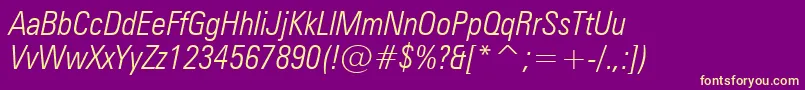 ZurichLightCondensedItalicBt Font – Yellow Fonts on Purple Background