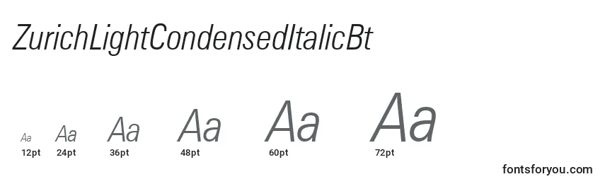 Tamanhos de fonte ZurichLightCondensedItalicBt