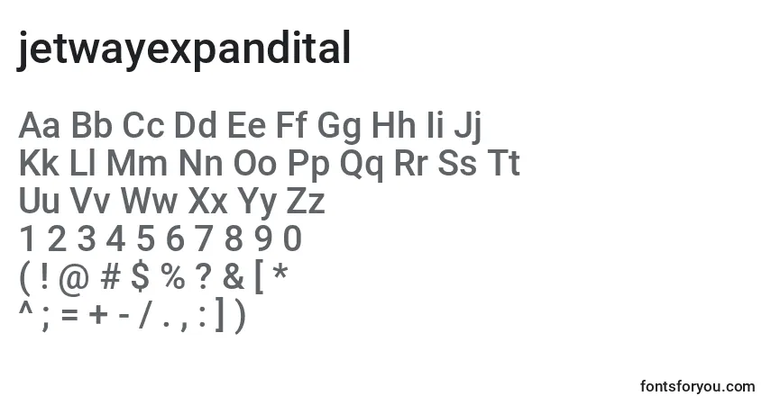 Czcionka Jetwayexpandital (130823) – alfabet, cyfry, specjalne znaki