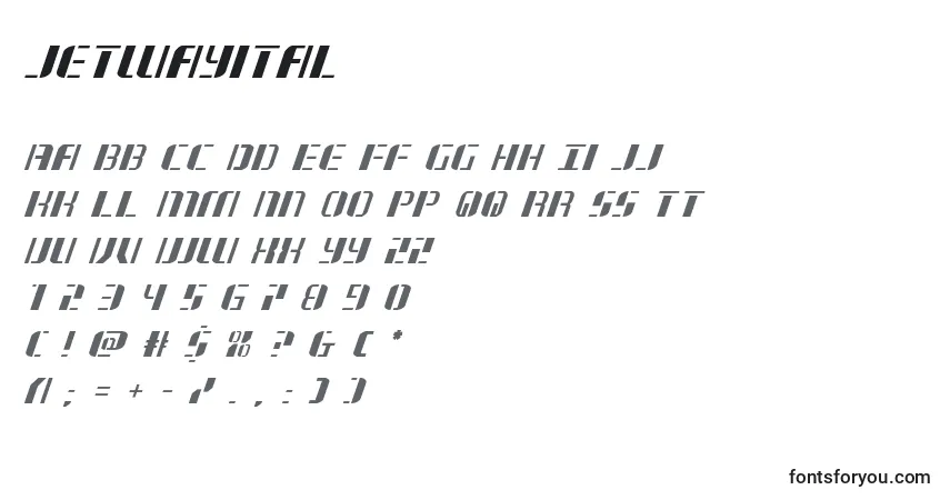 Schriftart Jetwayital (130824) – Alphabet, Zahlen, spezielle Symbole