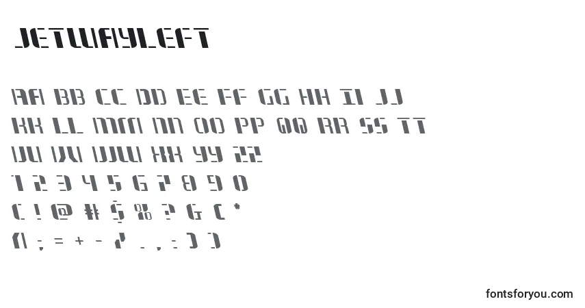 A fonte Jetwayleft (130825) – alfabeto, números, caracteres especiais