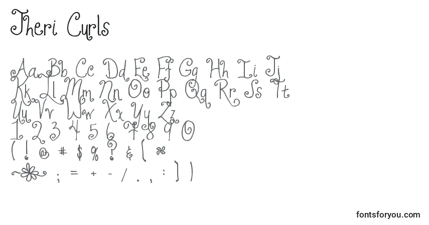 A fonte Jheri Curls – alfabeto, números, caracteres especiais