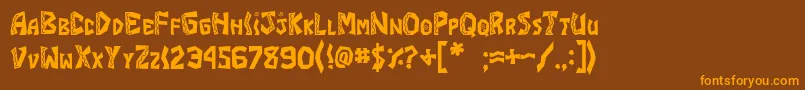 フォントJI Burrito – オレンジ色の文字が茶色の背景にあります。