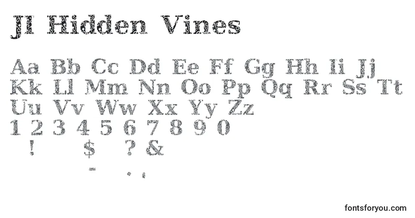 Czcionka JI Hidden Vines – alfabet, cyfry, specjalne znaki