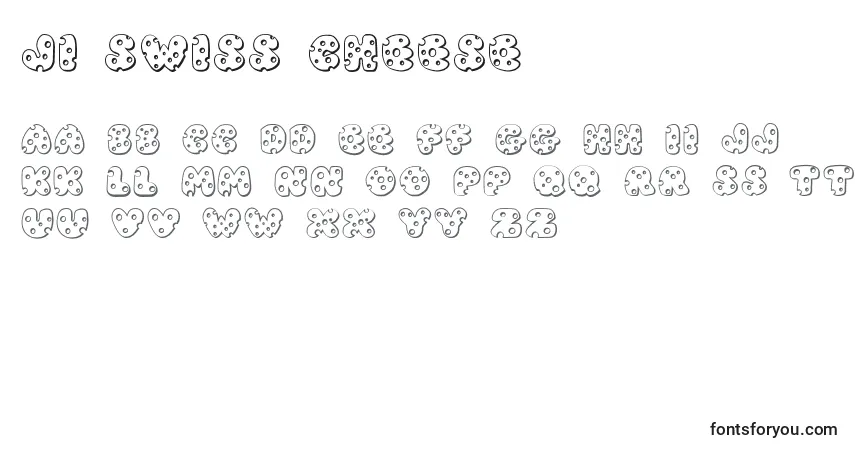 A fonte JI Swiss Cheese – alfabeto, números, caracteres especiais