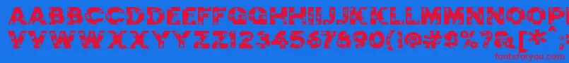 jigsaw trouserdrop-Schriftart – Rote Schriften auf blauem Hintergrund