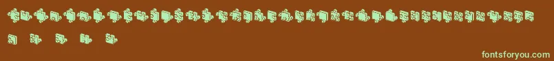 フォントJigsawPuzzles3DFilled – 緑色の文字が茶色の背景にあります。