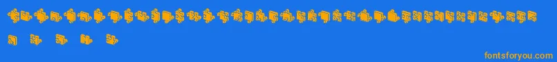 フォントJigsawPuzzles3DFilled – オレンジ色の文字が青い背景にあります。