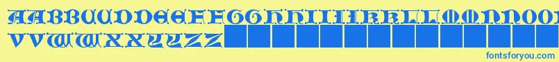 JMH   Moreneta CAPS II-Schriftart – Blaue Schriften auf gelbem Hintergrund