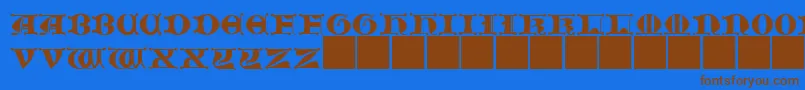 フォントJMH   Moreneta CAPS II – 茶色の文字が青い背景にあります。