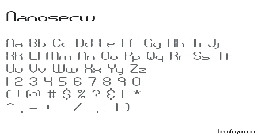 A fonte Nanosecw – alfabeto, números, caracteres especiais