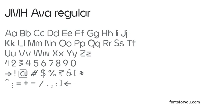 Schriftart JMH Ava regular (130874) – Alphabet, Zahlen, spezielle Symbole