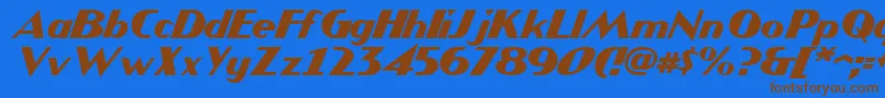 フォントJMH COMICS Italic – 茶色の文字が青い背景にあります。