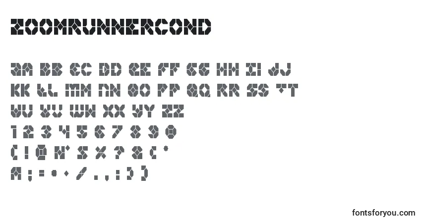 A fonte Zoomrunnercond – alfabeto, números, caracteres especiais
