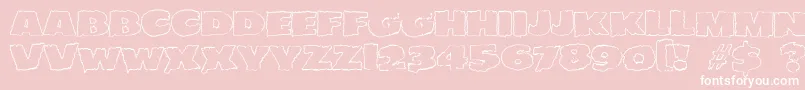 Weitere Informationen zur JMH EERIE OUT-Schriftart JMH EERIE OUT-Schriftart – Weiße Schriften auf rosa Hintergrund