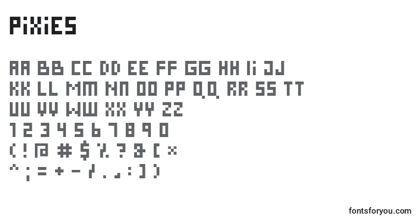 Czcionka Pixies – alfabet, cyfry, specjalne znaki