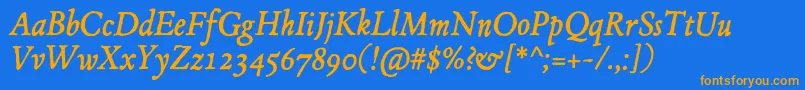 Fonte JMH Espinosa Italic – fontes laranjas em um fundo azul