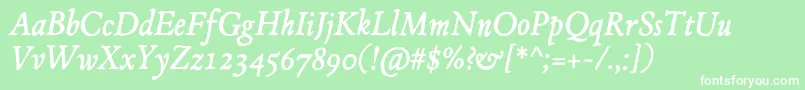 Fonte JMH Espinosa Italic – fontes brancas em um fundo verde