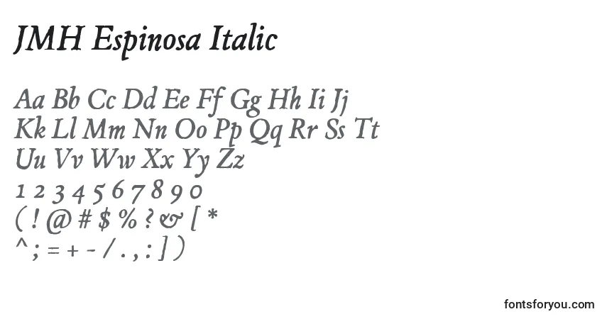 Czcionka JMH Espinosa Italic (130892) – alfabet, cyfry, specjalne znaki