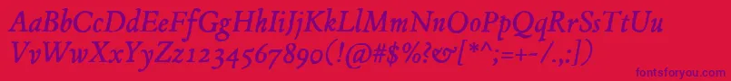 JMH Espinosa Italic-Schriftart – Violette Schriften auf rotem Hintergrund