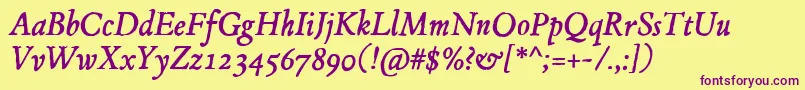 JMH Espinosa Italic Font – Purple Fonts on Yellow Background