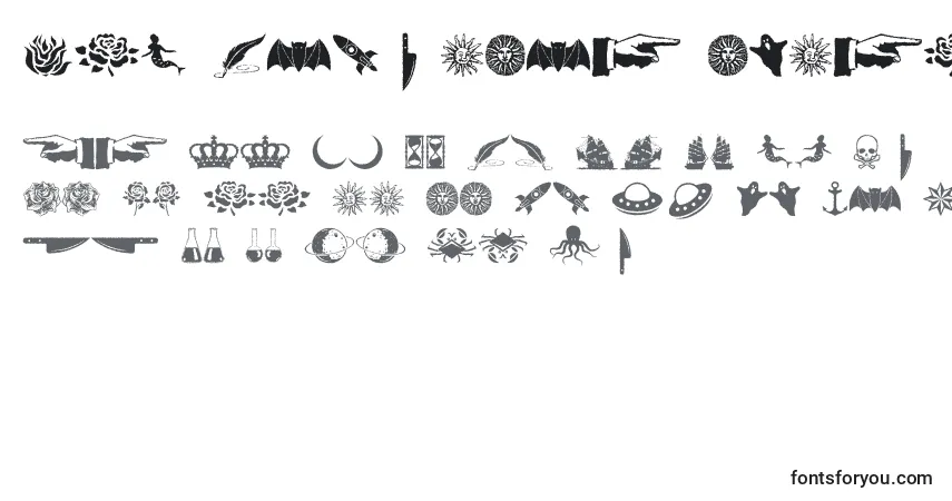Czcionka JMH Espinosa Ornaments – alfabet, cyfry, specjalne znaki