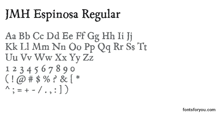 Schriftart JMH Espinosa Regular (130896) – Alphabet, Zahlen, spezielle Symbole
