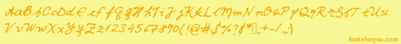 フォントIwfxv02 – オレンジの文字が黄色の背景にあります。