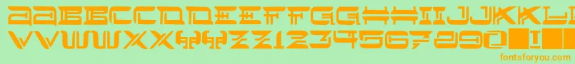 フォントJMH Lee West – オレンジの文字が緑の背景にあります。