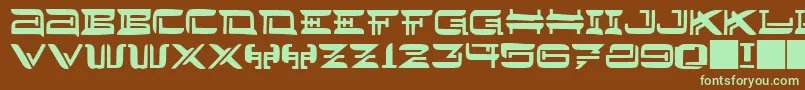 フォントJMH Lee West – 緑色の文字が茶色の背景にあります。