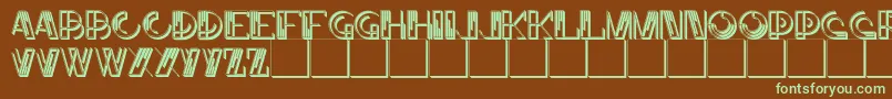 フォントJMH Linart II Caps – 緑色の文字が茶色の背景にあります。