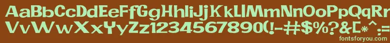 フォントJMH PR EXP – 緑色の文字が茶色の背景にあります。