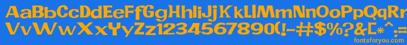 フォントJMH PR EXP – オレンジ色の文字が青い背景にあります。