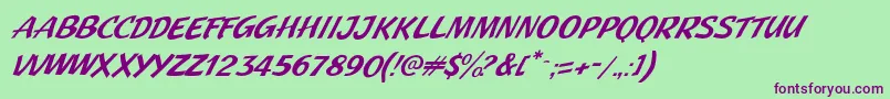 Czcionka JMH Pulp Paperback Italic – fioletowe czcionki na zielonym tle