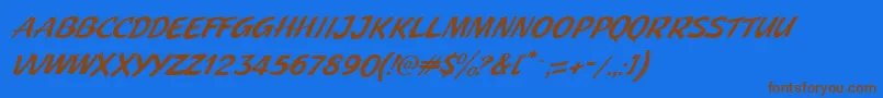 フォントJMH Pulp Paperback Italic – 茶色の文字が青い背景にあります。