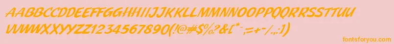 フォントJMH Pulp Paperback Italic – オレンジの文字がピンクの背景にあります。