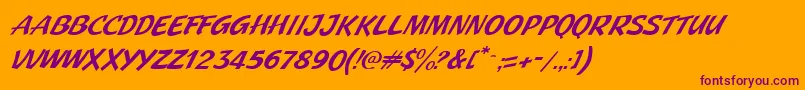 フォントJMH Pulp Paperback Italic – オレンジの背景に紫のフォント