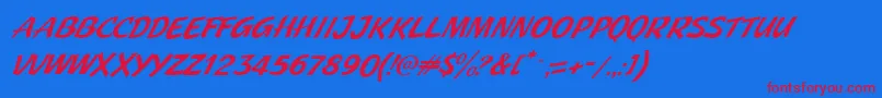 Шрифт JMH Pulp Paperback Italic – красные шрифты на синем фоне