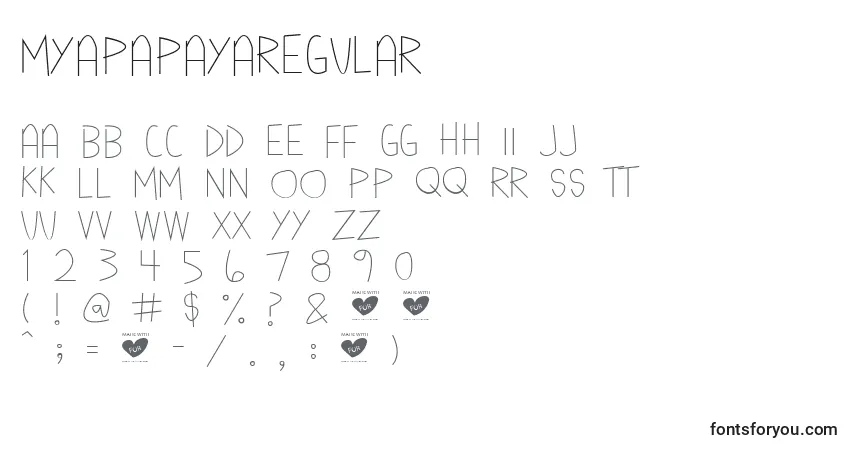 Schriftart MyapapayaRegular – Alphabet, Zahlen, spezielle Symbole