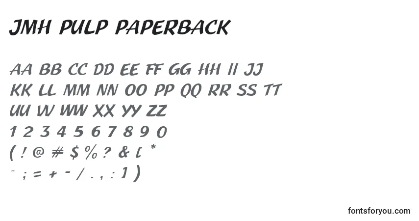 A fonte JMH Pulp Paperback (130931) – alfabeto, números, caracteres especiais