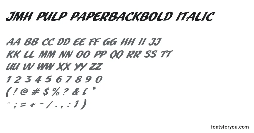 A fonte JMH Pulp PaperbackBold Italic – alfabeto, números, caracteres especiais