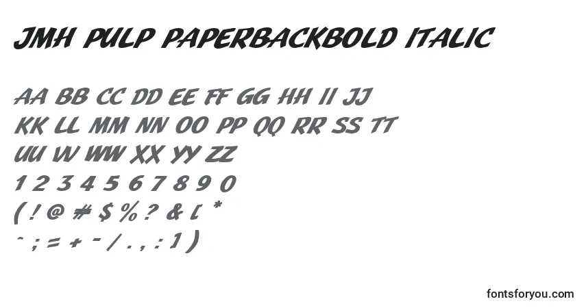 A fonte JMH Pulp PaperbackBold Italic (130933) – alfabeto, números, caracteres especiais
