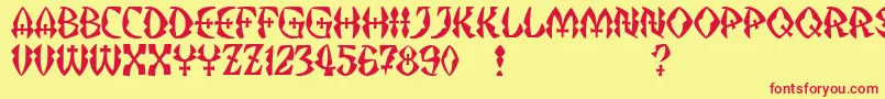 Fonte JMH Strigoi II – fontes vermelhas em um fundo amarelo