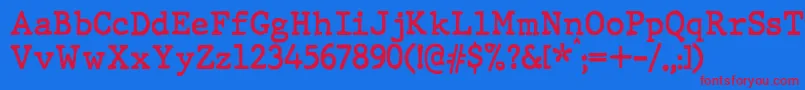 Czcionka JMH Typewriter Bold – czerwone czcionki na niebieskim tle